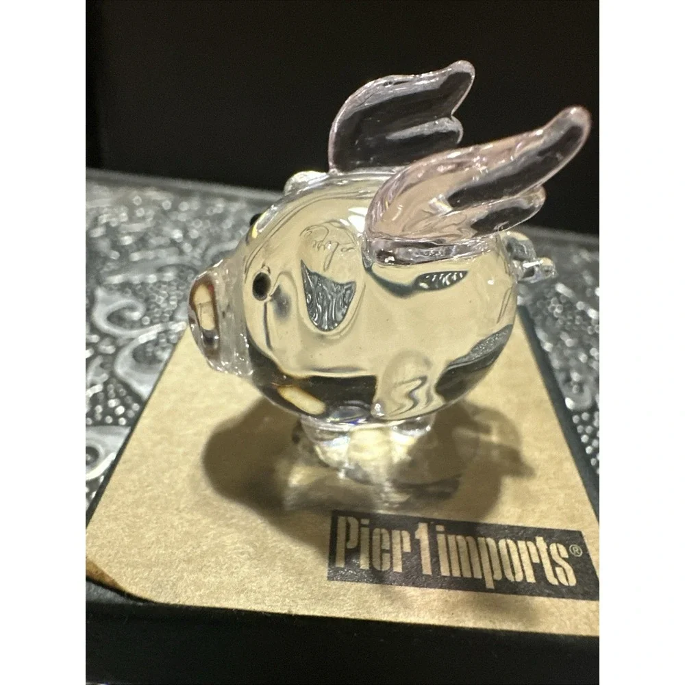 Pier 1 Imports Penelope‎ Pig Mini Small Glass Pig w/Pink Wings 1.5
